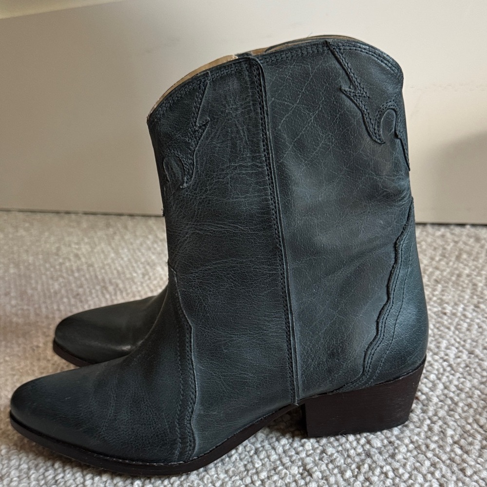 Free People New Frontier Western Boot Dark Blue Leather Ankle Boots. - Picture 3 of 6